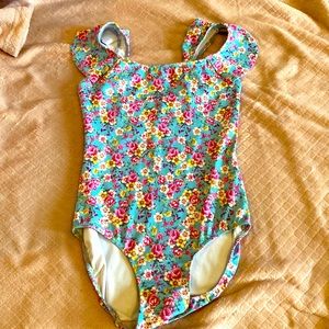 Élevé used floral leotard with frilly sleeves